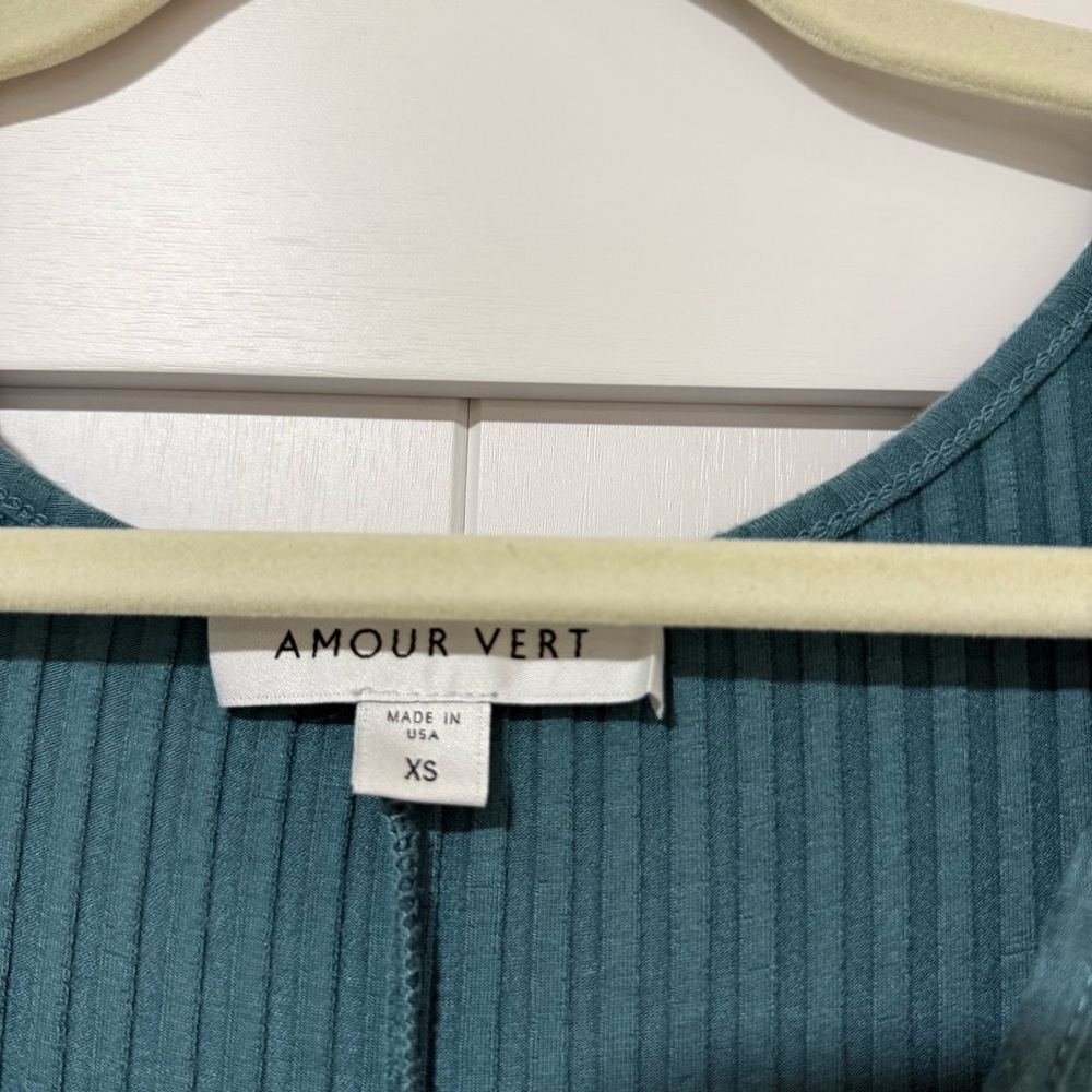 ✨ Amour Vert Dress Teal Maxi Fitted Ribbed Stretch Cotton Size XS ✨ - Picture 6 of 9